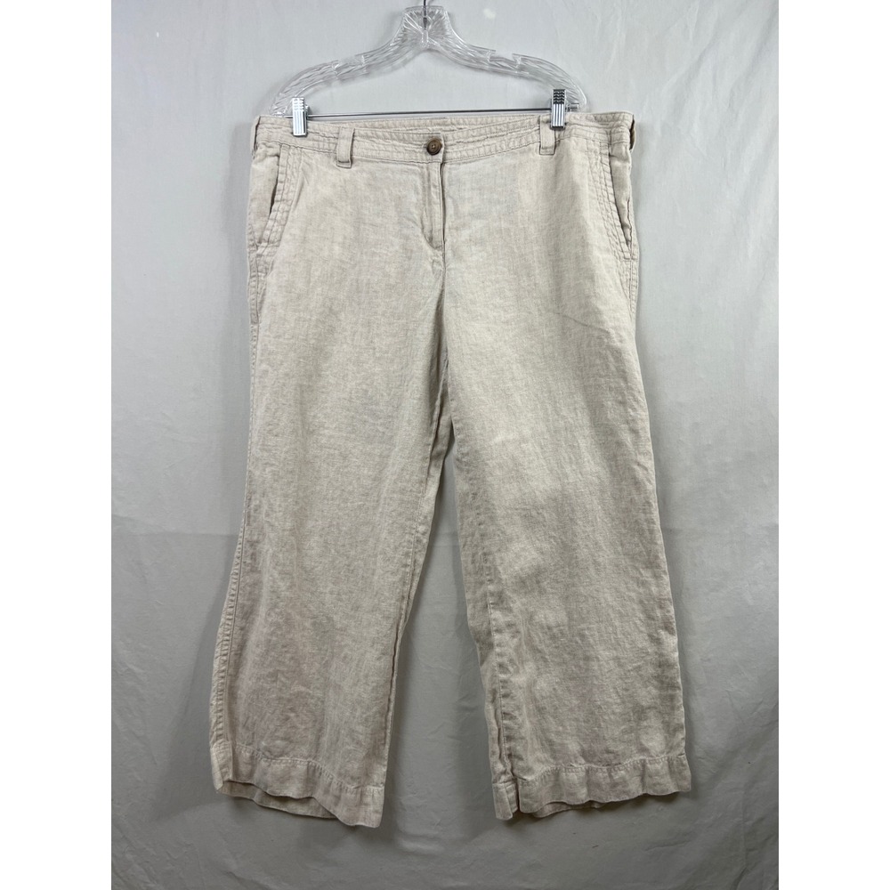 Lands' End Linen Pants Women 16W Beige Wide Leg Relaxed Mid Rise Trousers